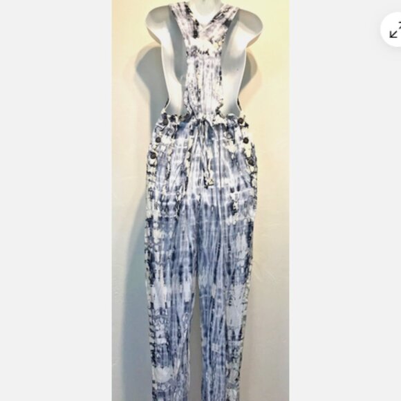 Nwt SACRED THREADS tie dye hippie boho rayon OVERALLS ROMPER JUMPSUIT JUMPER XL - Picture 4 of 5